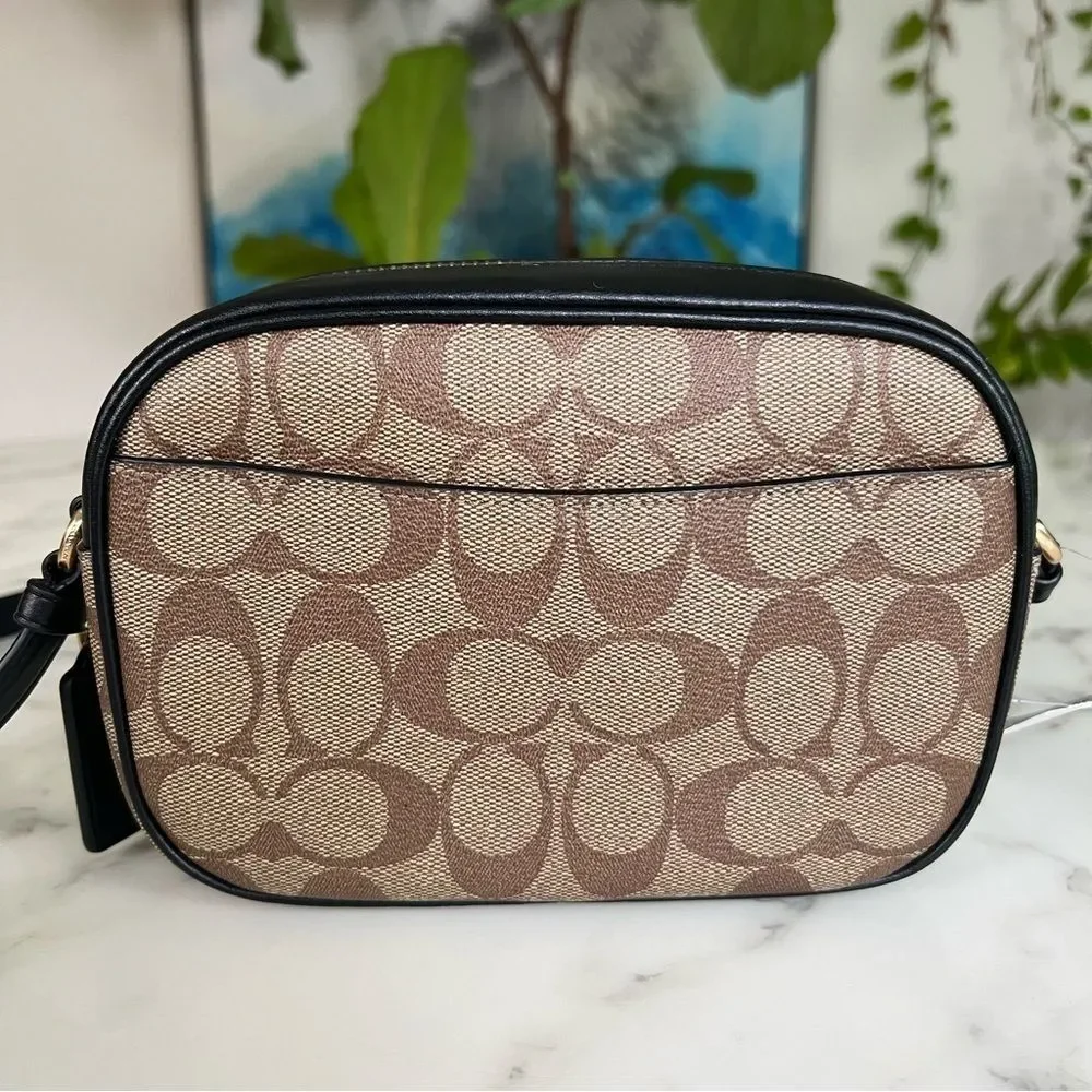 NWT Coach Mini Jamie Camera Bag In Signature Canvas C9926 Khaki Black Gold